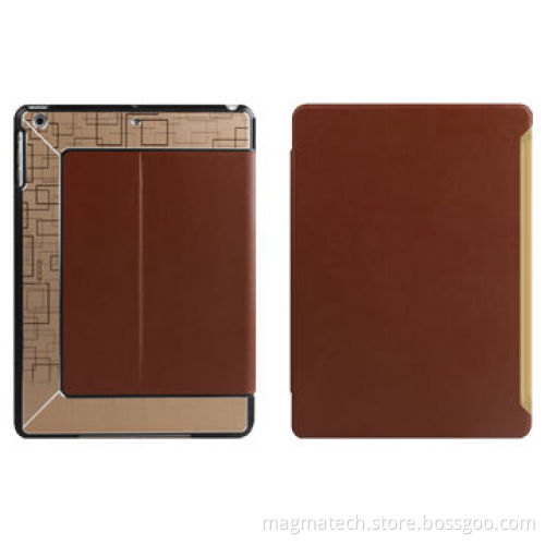Flame Series Folio Case for iPad Air, Leather + Metal + PC, Unique T-stand, Brown